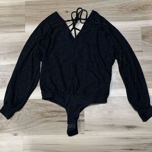 NEW NY&Company Black Shimmer Long Sleeve Bodysuit Women’s XS Holiday NYE